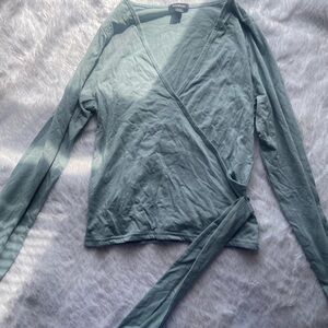 Boohoo Green Wrap Blouse with Long Sleeves